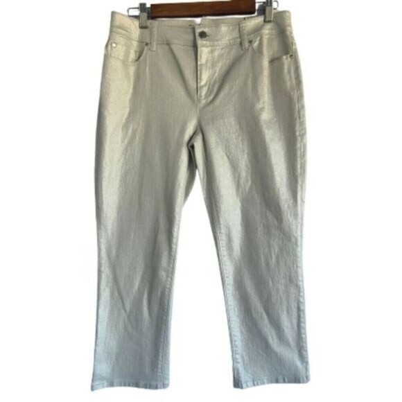 Chico's Platinum Pants Metallic Silver Crop Jeans NWT Size 0 US  Sz 4 - Picture 2 of 11